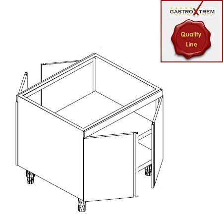 GASTROXTREM Edelstahl-Unterbauelement mit je 2 Flügeltüren beidseitig / Durchreiche-Arbeitsschrank