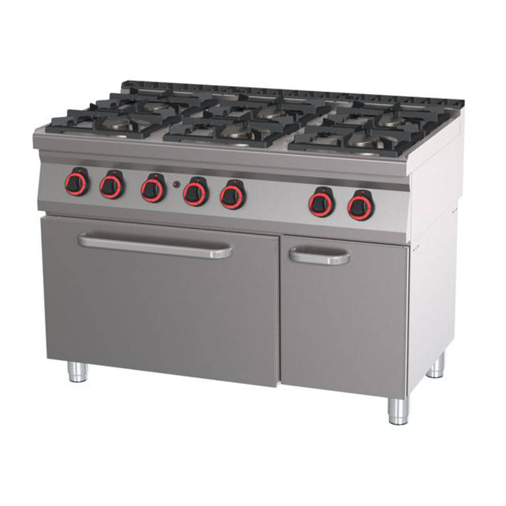 PROFIKOCHER 362016 Gasherd, 6 Kochstellen mit Gasbratofen GN 2/1