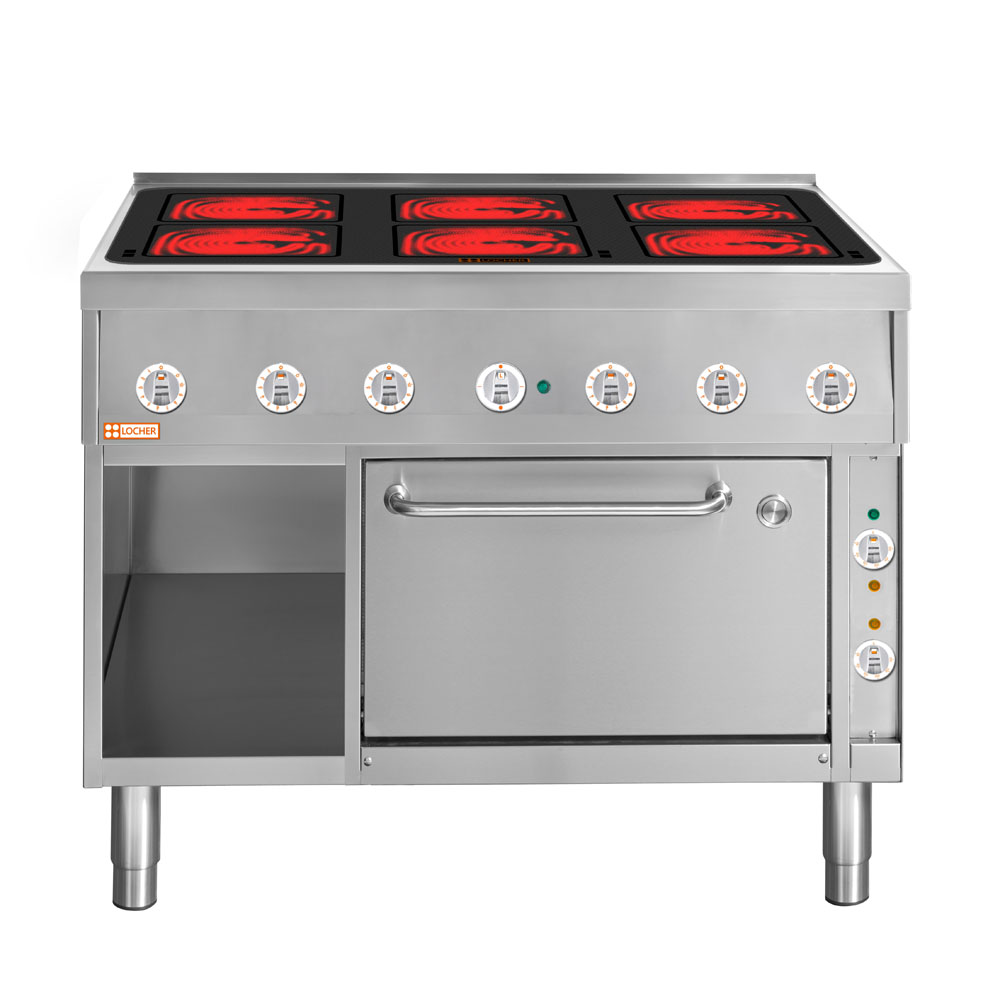 LOCHER 228307 ﻿Elektroherd, 6 Kochstellen á 4 kW,  - Strahlheizkörper mit elektronischer Topf