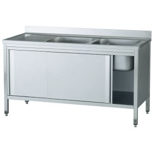 GASTROXTREM Edelstahl Spülschrank mit 2 Becken und Schiebetüren - versch. Ausführungen