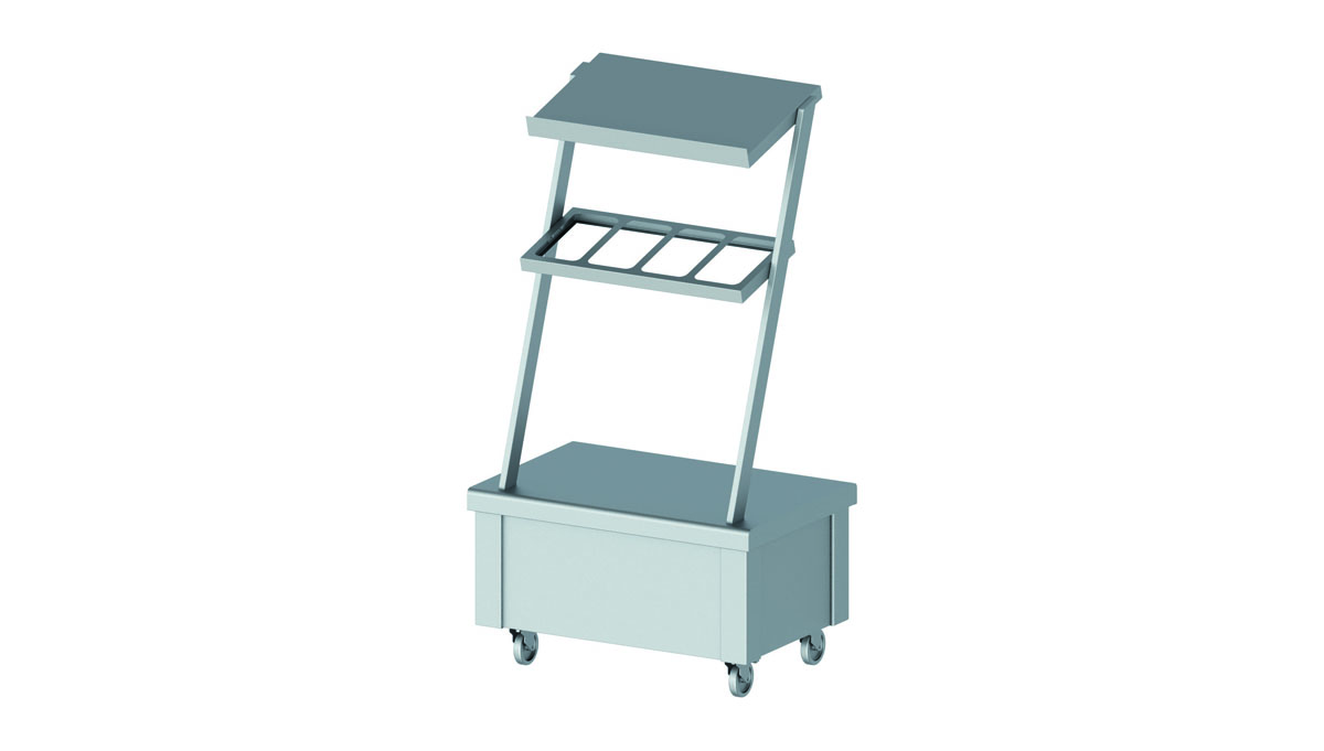 STALGAST Neutralelement mit Aufsatzbord und Besteckausgabe, fahrbar 860x575x1580 mm für Speisenausga