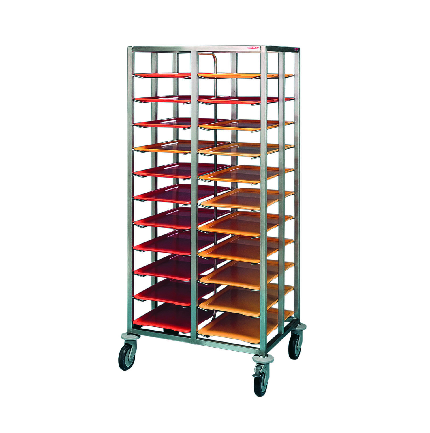 Scholl Edelstahl Tablettwagen TWE - 2 Abteile - 22 Tabletts - Höhe 1650mm