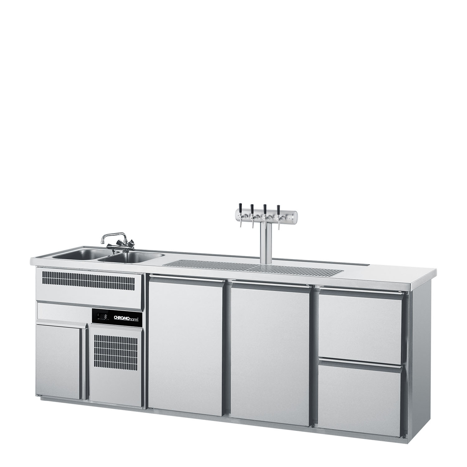 CHROMOnorm BIERTHEKE GN 1/1 - 2 BECKEN LINKS - 2 TÜREN - 2 ZÜGE 1/2
