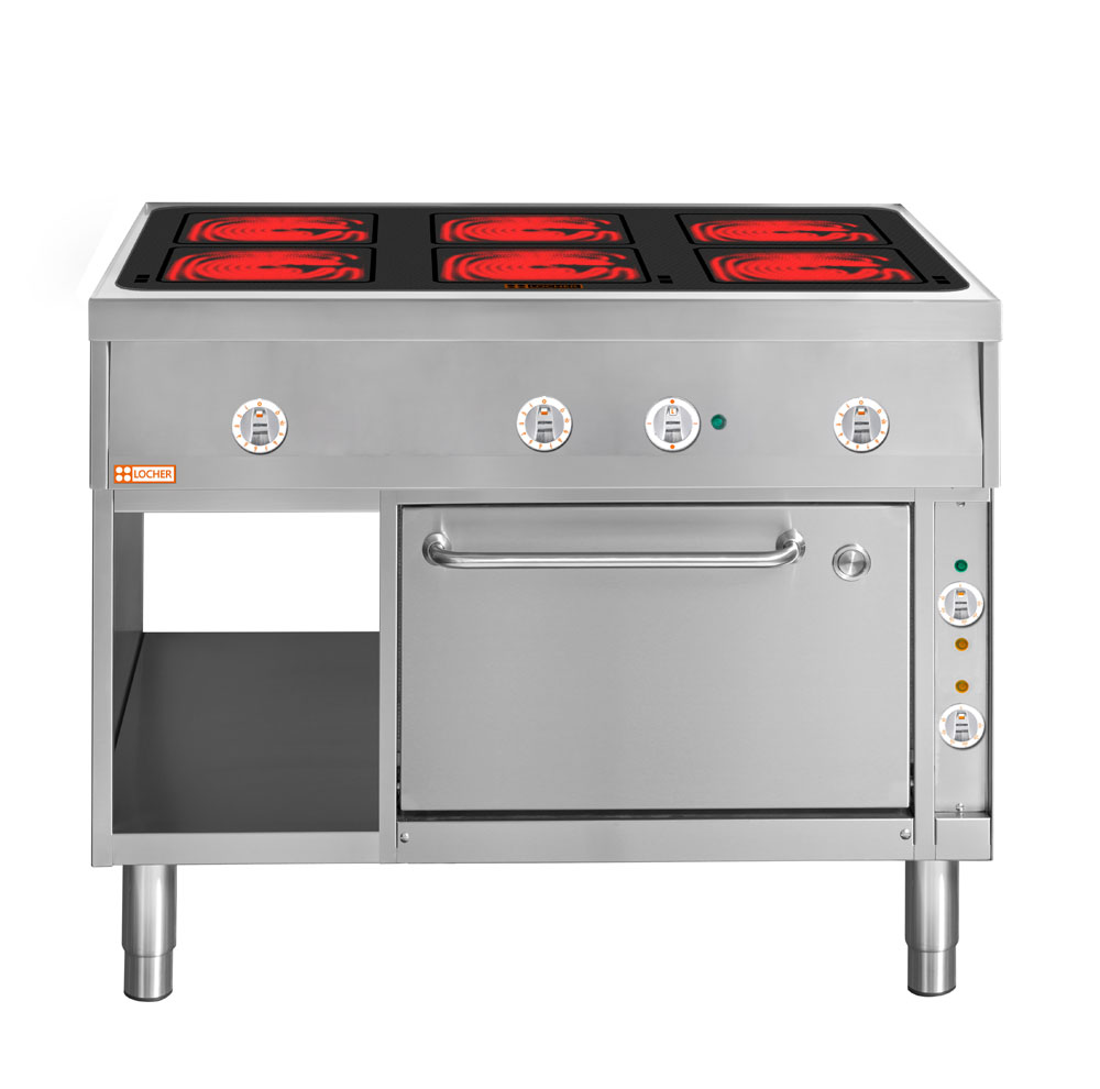 LOCHER 290307 ﻿Elektroherd, 6 Kochstellen á 4 kW,  - Strahlheizkörper mit elektronischer Topf
