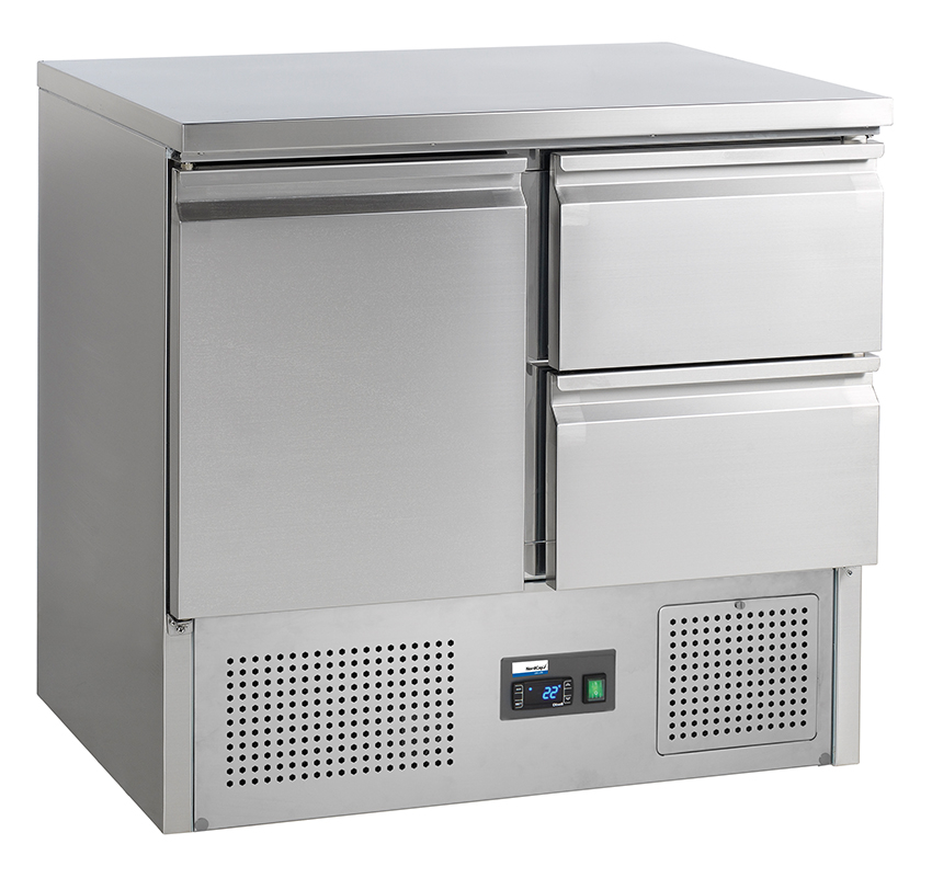 COOL by Nordcap Kühltisch KT-1T-2Z, 1 Tür + 2 Laden, Edelstahl, Umluftkühlung