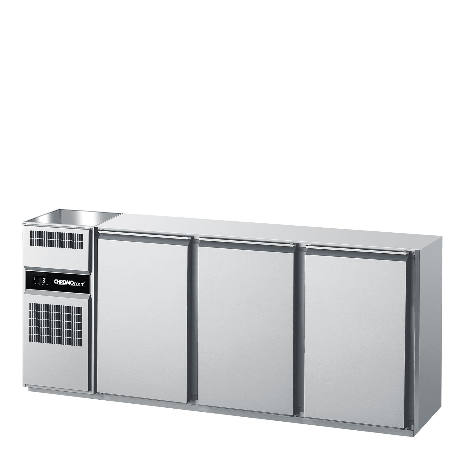 CHROMOnorm BIERTHEKE GN 1/1 - 1 BECKEN LINKS - 3 TÜREN - OHNE ABDECKUNG - STECKERFERTIG