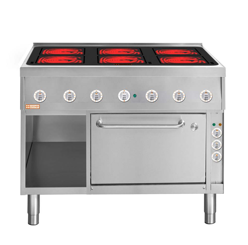 LOCHER 228311 ﻿Elektroherd, 6 Kochstellen á 4 kW,  - Strahlheizkörper mit elektronischer Topf