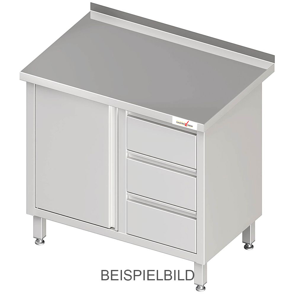 GASTROXTREM Edelstahl Arbeitsschrank mit Flügeltüren und 3er Schubladenblock - versch. Ausführungen