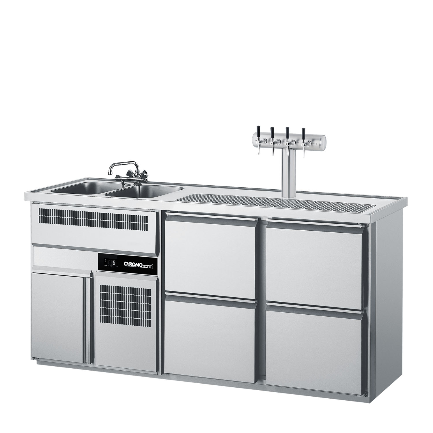 CHROMOnorm BIERTHEKE GN 1/1 - 2 BECKEN LINKS - 4 ZÜGE 1/2