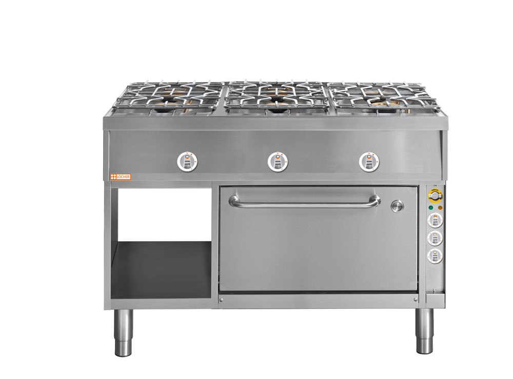 LOCHER 290106 Gasherd, 6 Kochstellen - und Elektro-Brat- und Backofen GN 1 1/2 mit Umluft