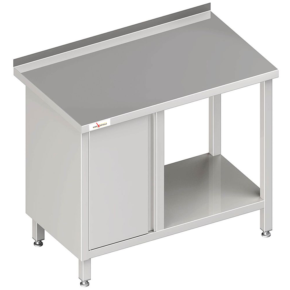 GASTROXTREM Arbeitstisch mit Grundboden mit Flügeltürschrank links - verschweißt - viele Ausführunge