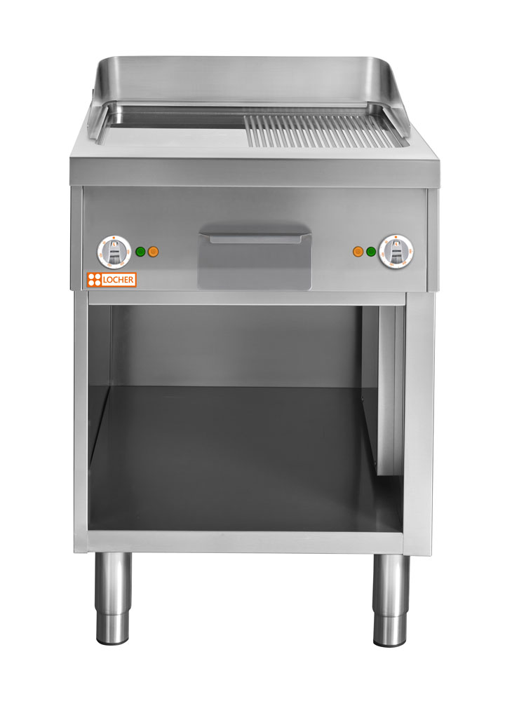 LOCHER 228420 Elektro-Bratplatte 600 - Bratfläche hartverchromt, 1/2 gerillt