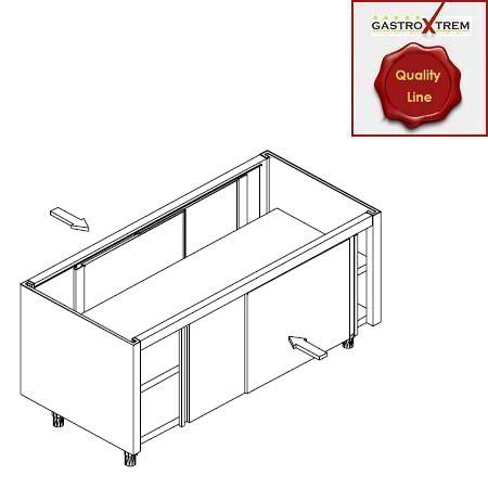 GASTROXTREM Edelstahl-Unterbauelement - Durchreiche-Arbeitsschrank mit Schiebetüren beidseitig