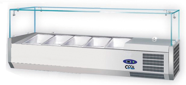 Kühlaufsatzvitrine 5 x GN 1/4 mit Glasaufbau COOL LINE by NordCap