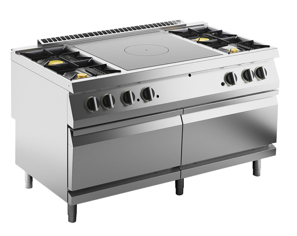 KBS Gas-Herd 4 Brenner + 1 Glühplatte 60kW mit 2 Gas-Öfen je 8kW