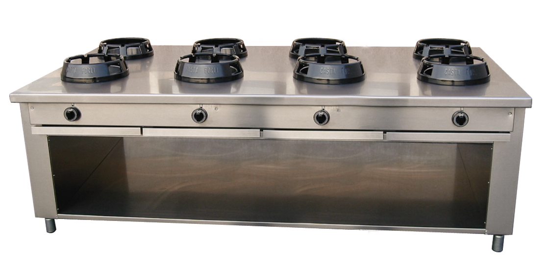 CASTA Chinaherd / Allgas-Wokherd , 8 x 14kW Brenner, 112 kW, Mittelblock