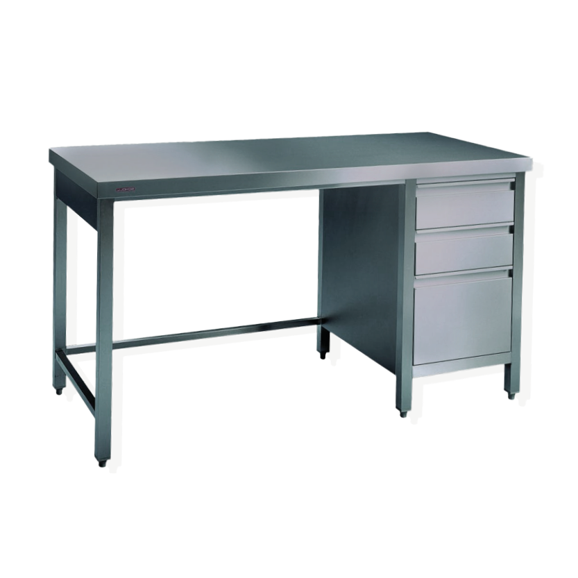 Edelstahl Arbeitstisch unterfahrbar mir Schubladenblock- Tiefe 800 mm - SCHOLL Modell TIRO