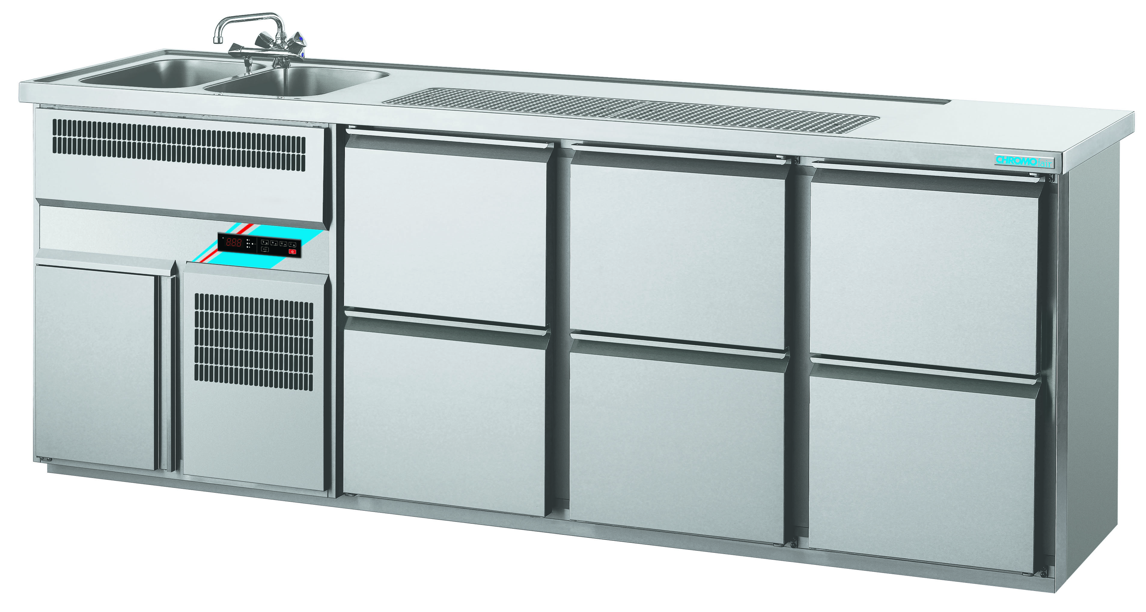 CHROMOnorm BIERTHEKE GN 1/1 - 2 BECKEN LINKS - 6 ZÜGE 1/2