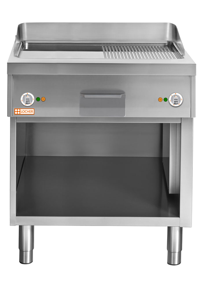 LOCHER 227421 Elektro-Bratplatte 800 - Bratfläche hartverchromt, 1/2 gerillt