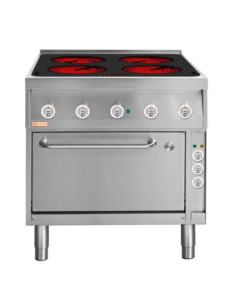 LOCHER 227310 ﻿Elektroherd, 4 Kochstellen á 3 kW,  - Strahlheizkörper und - Brat- und