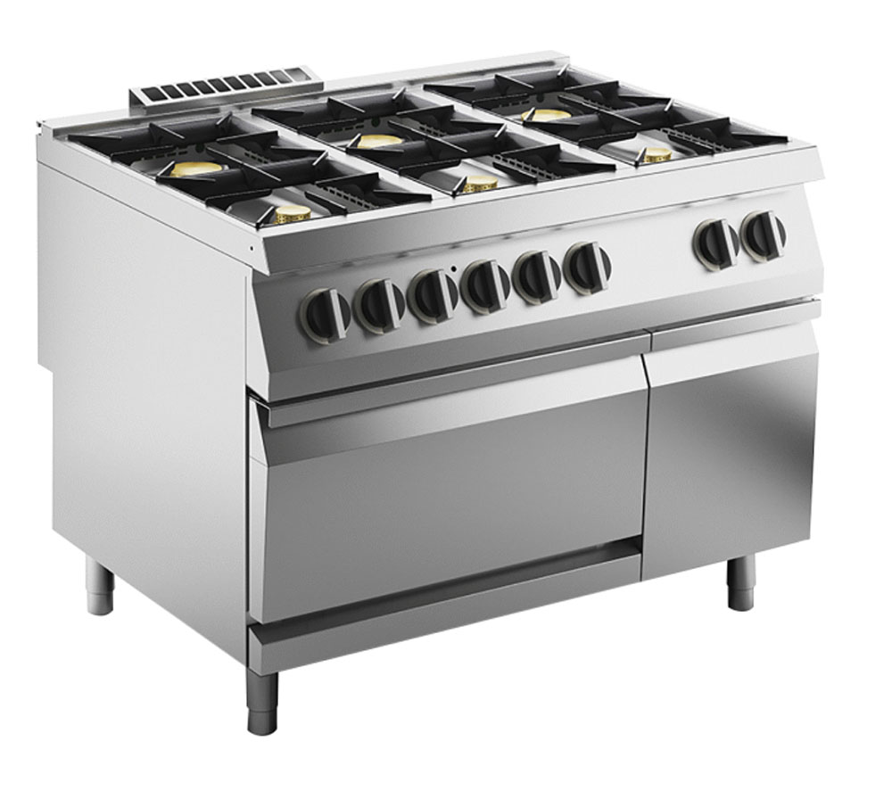 KBS Gas-Herd 6 Brenner 42 kW mit Elektro-Ofen 6kW