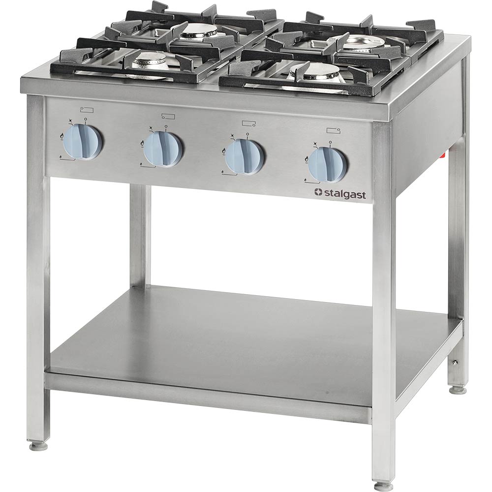 STALGAST Gasherd Serie 900 - G20, 4-Brenner (2x5+2x7), 900 x 900 x 850 (BxTxH)