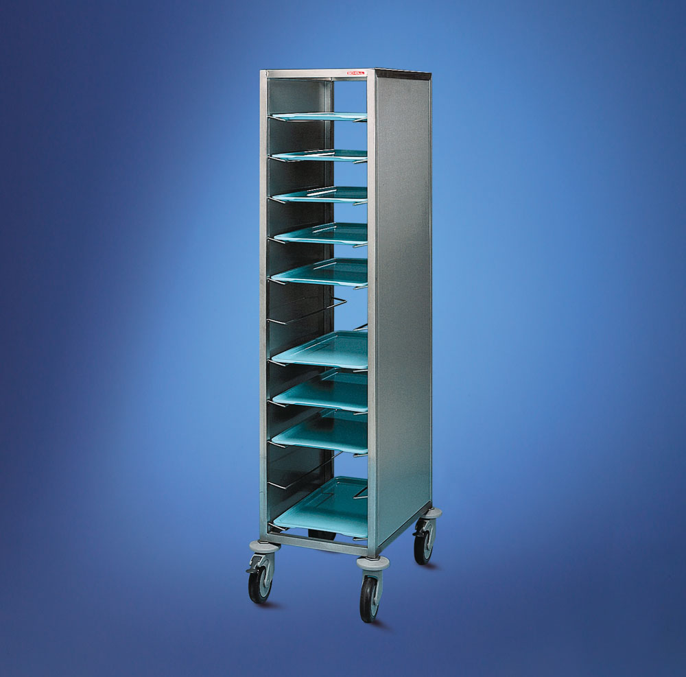 Scholl Edelstahl Tablettwagen TWE - 1 Abteil - 11 Tabletts - Höhe 1650mm