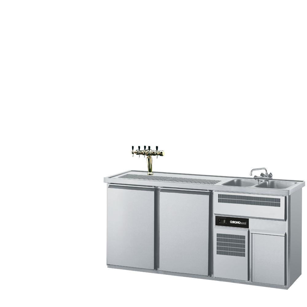 CHROMOnorm BIERTHEKE GN 1/1 - 2 BECKEN RECHTS - 2 TÜREN - MIT ABDECKUNG - STECKERFERTIG