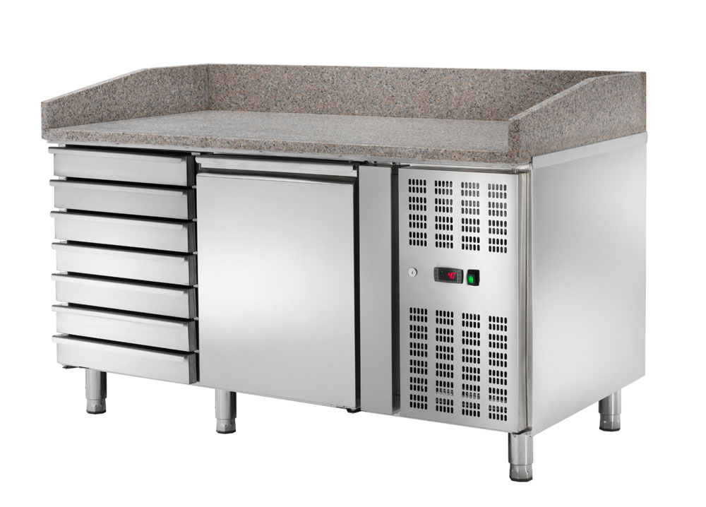 PROFIKOCHER 522840 Pizzakühltisch mit  - Kühl-Aufsatzvitrine 5 x GN 1/3 + 1 x GN 1/2