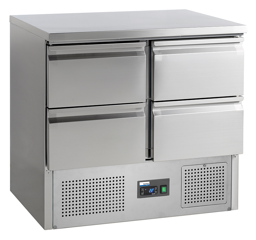 COOL by Nordcap Kühltisch KT-9-4Z, 4 Laden, Edelstahl, Umluftkühlung