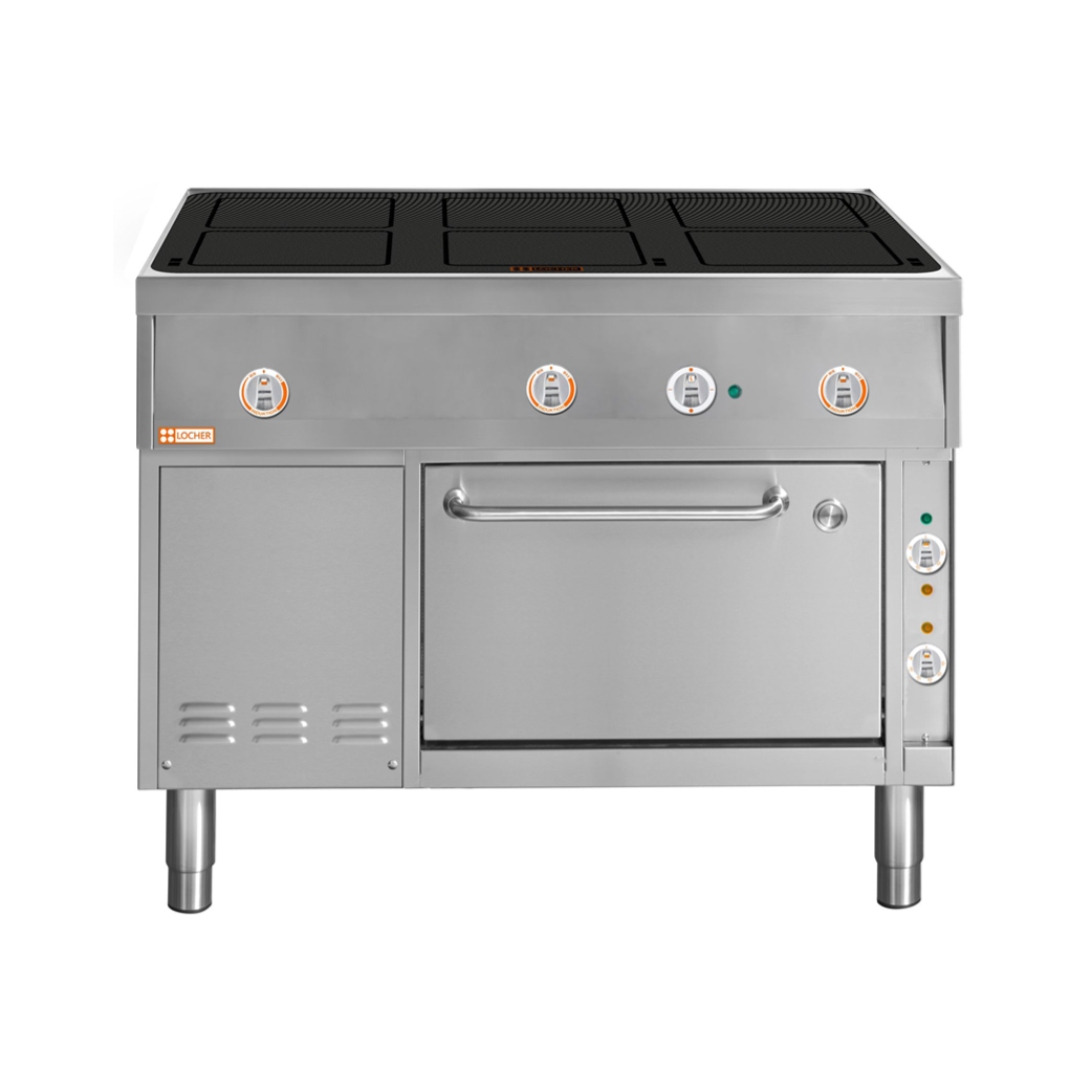 LOCHER 291210 ﻿Induktionsherd, 6 Kochstellen á 5 kW - und Bratofen GN 2/1
