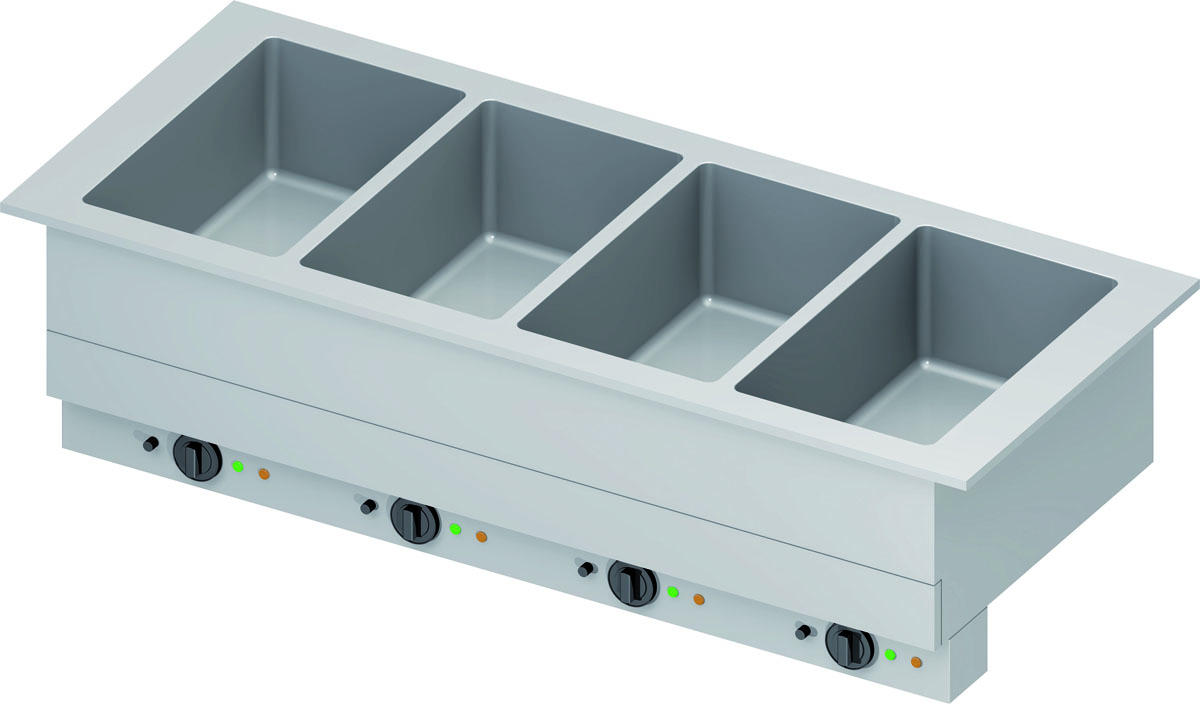 STALGAST Bain-Marie "Drop-In" 4x GN1/1 Einzelbecken 1480x620x390 mm  Edelstahlabdeckung