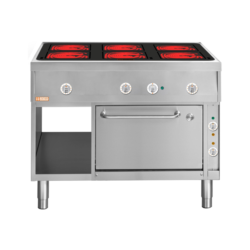LOCHER 291307 ﻿Elektroherd, 6 Kochstellen á 4 kW,  - Strahlheizkörper mit elektronischer Topf