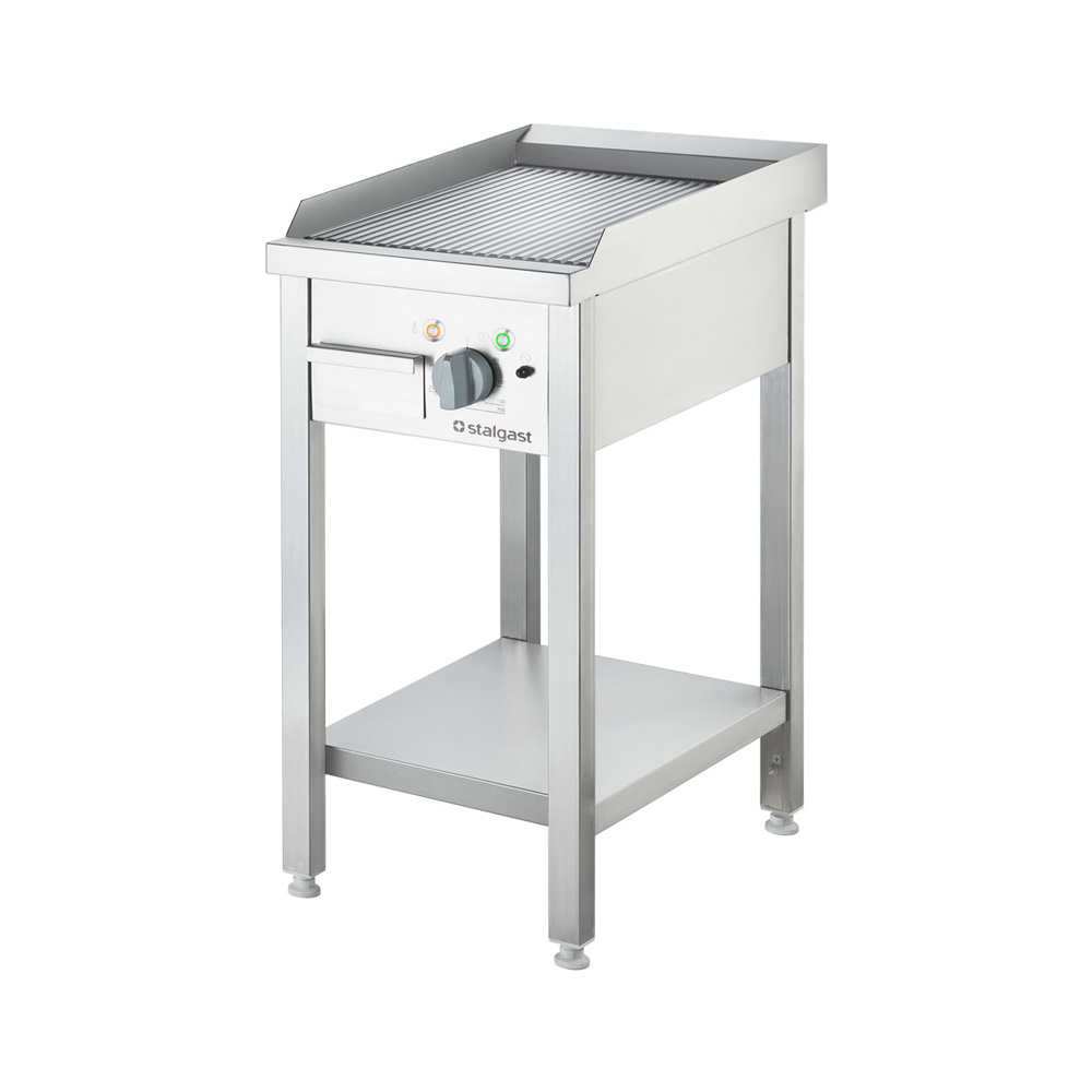 STALGAST Elektro-Griddleplatte als Standgerät - gerillt, Unterbau offen, 400 x 700 x 850 mm (BxTxH)