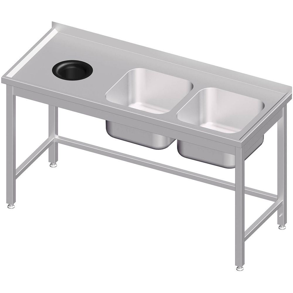 GASTROXTREM Edelstahl Spültisch mit 2 Becken mit Abfallloch ohne Grundboden - versch. Ausführungen