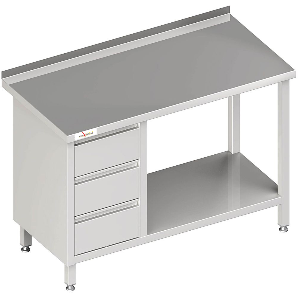 GASTROXTREM Arbeitstisch mit Grundboden mit 3er Schubladenblock links - verschweißt - viele Ausführu