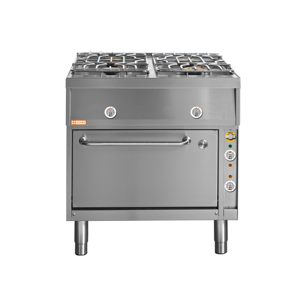 LOCHER 291102 ﻿Gasherd, 4 Kochstellen - und Elektro-Bratofen GN 2/1