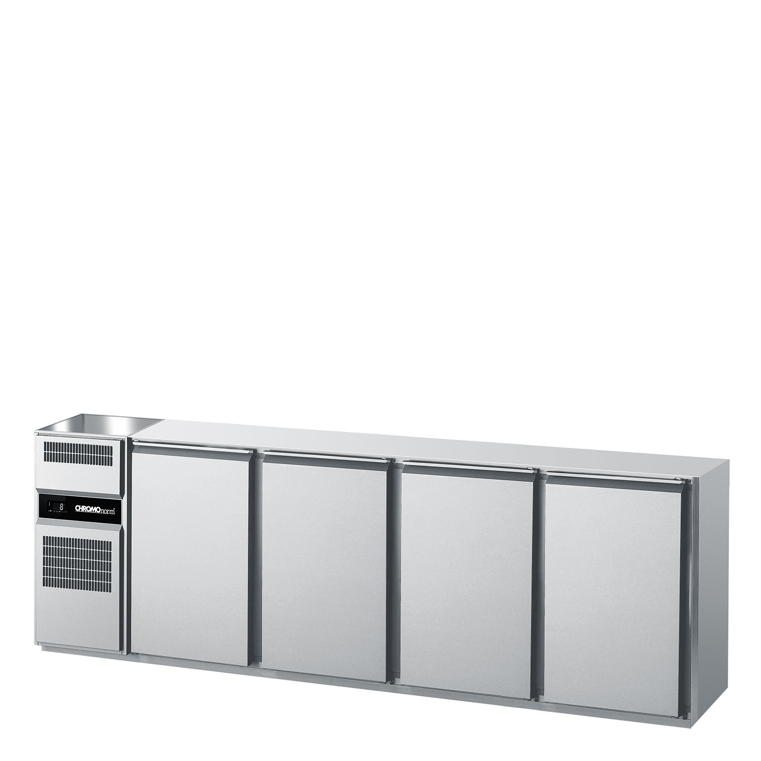 CHROMOnorm BIERTHEKE GN 1/1 - 1 BECKEN LINKS - 4 TÜREN - OHNE ABDECKUNG - STECKERFERTIG