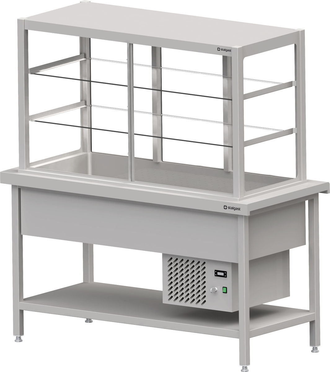 STALGAST Kaltausgabe mit Ausgabevitrine und Kühlwanne 3x GN1/1, 1245x735x880, Edelstahlabdeckung