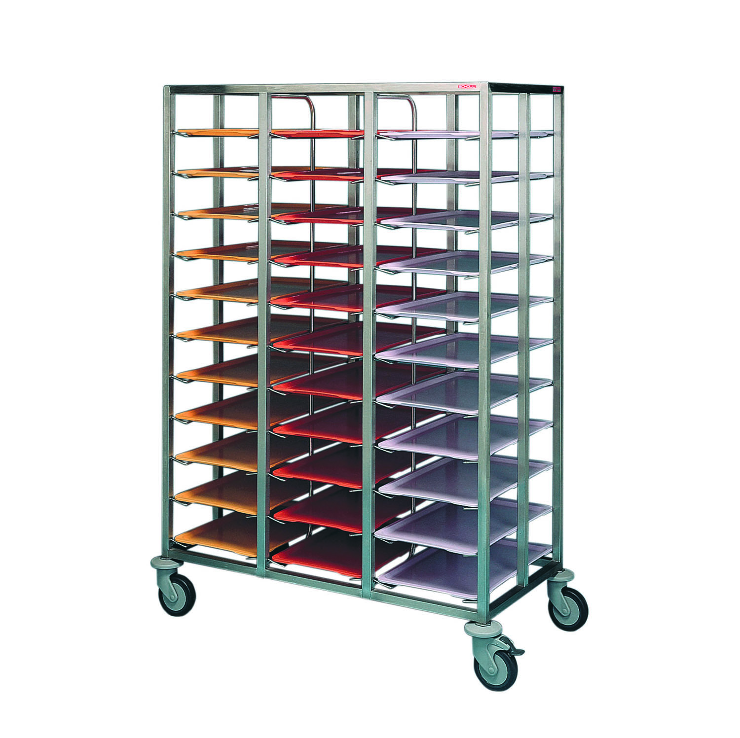 Scholl Edelstahl Tablettwagen TWE - 3 Abteile - 33 Tabletts - Höhe 1650mm