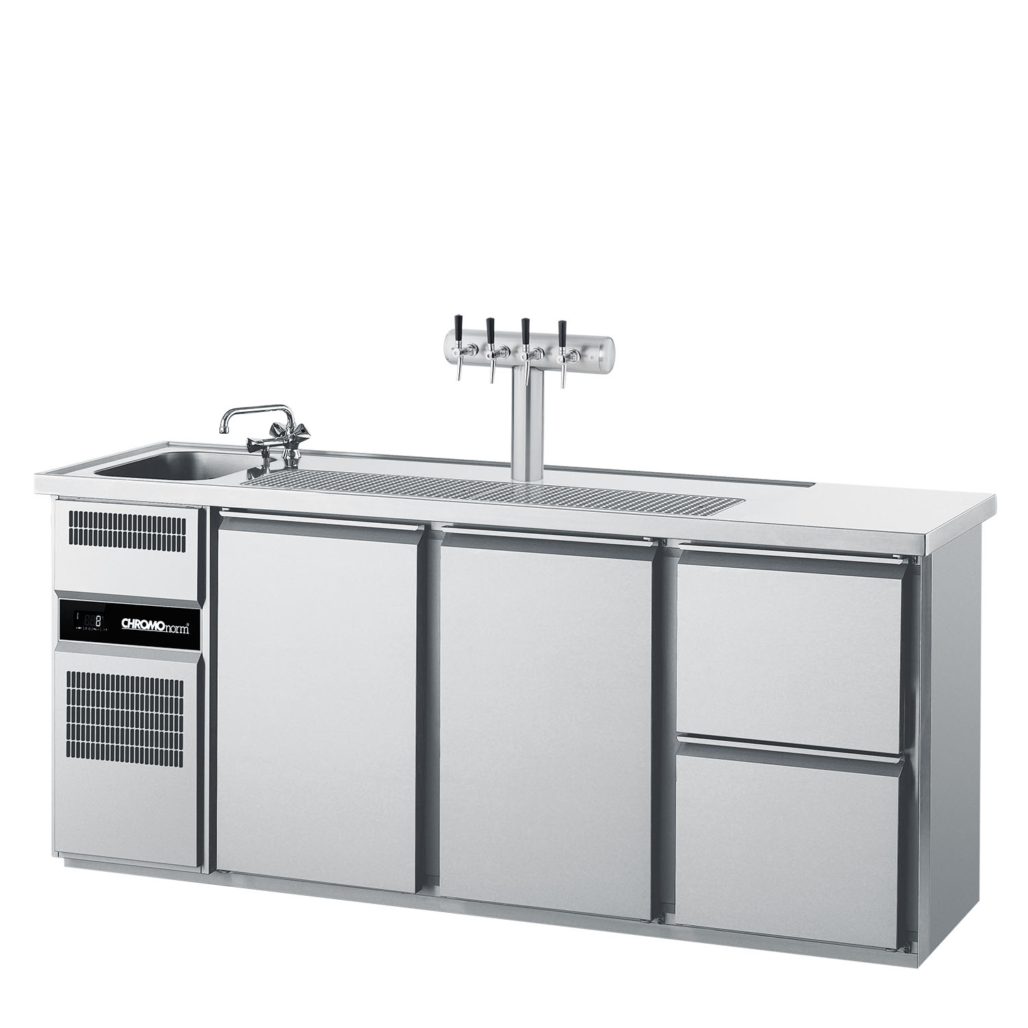 CHROMOnorm BIERTHEKE GN 1/1 - 1 BECKEN LINKS - 2 TÜREN - 2 ZÜGE 1/2