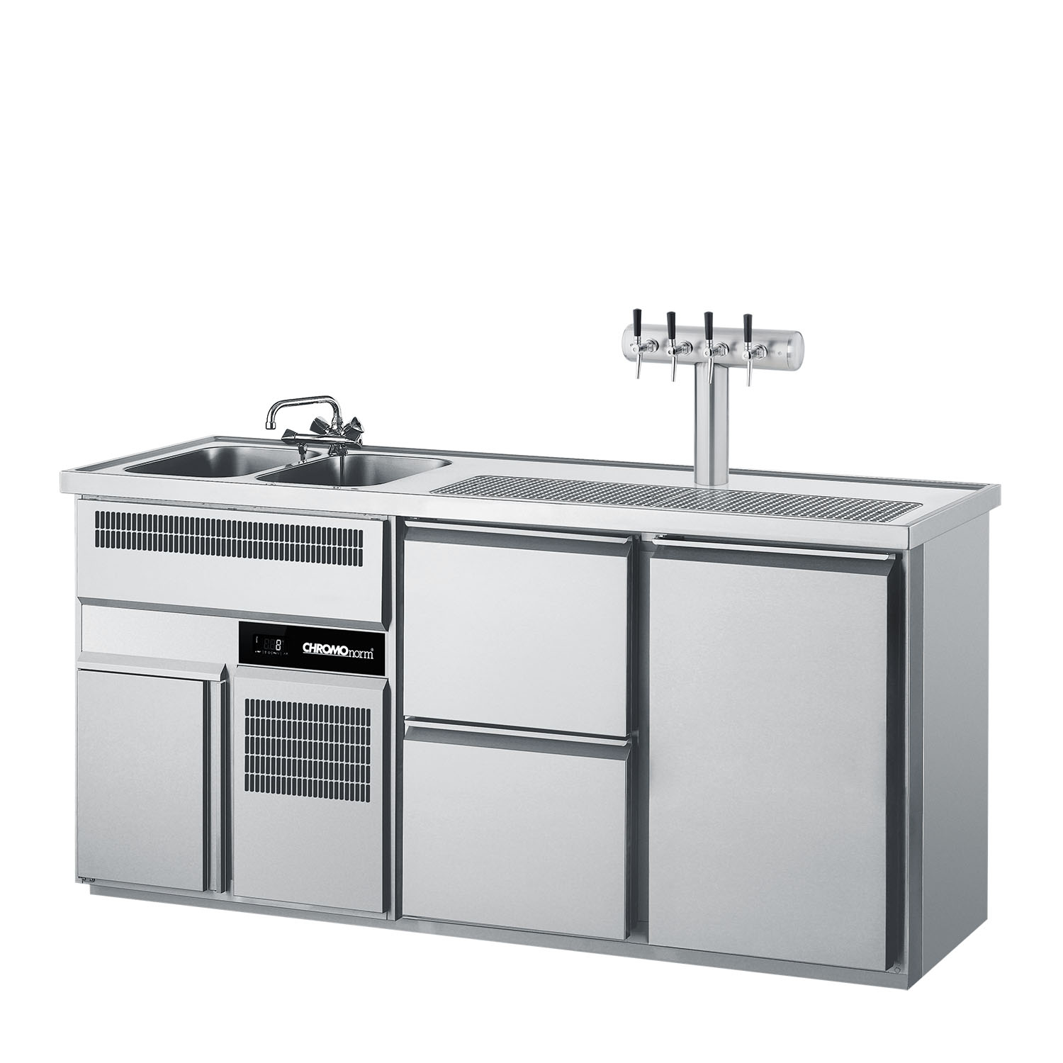 CHROMOnorm BIERTHEKE GN 1/1 - 2 BECKEN LINKS - 2 ZÜGE 1/2 - 1 TÜR GN 1/1