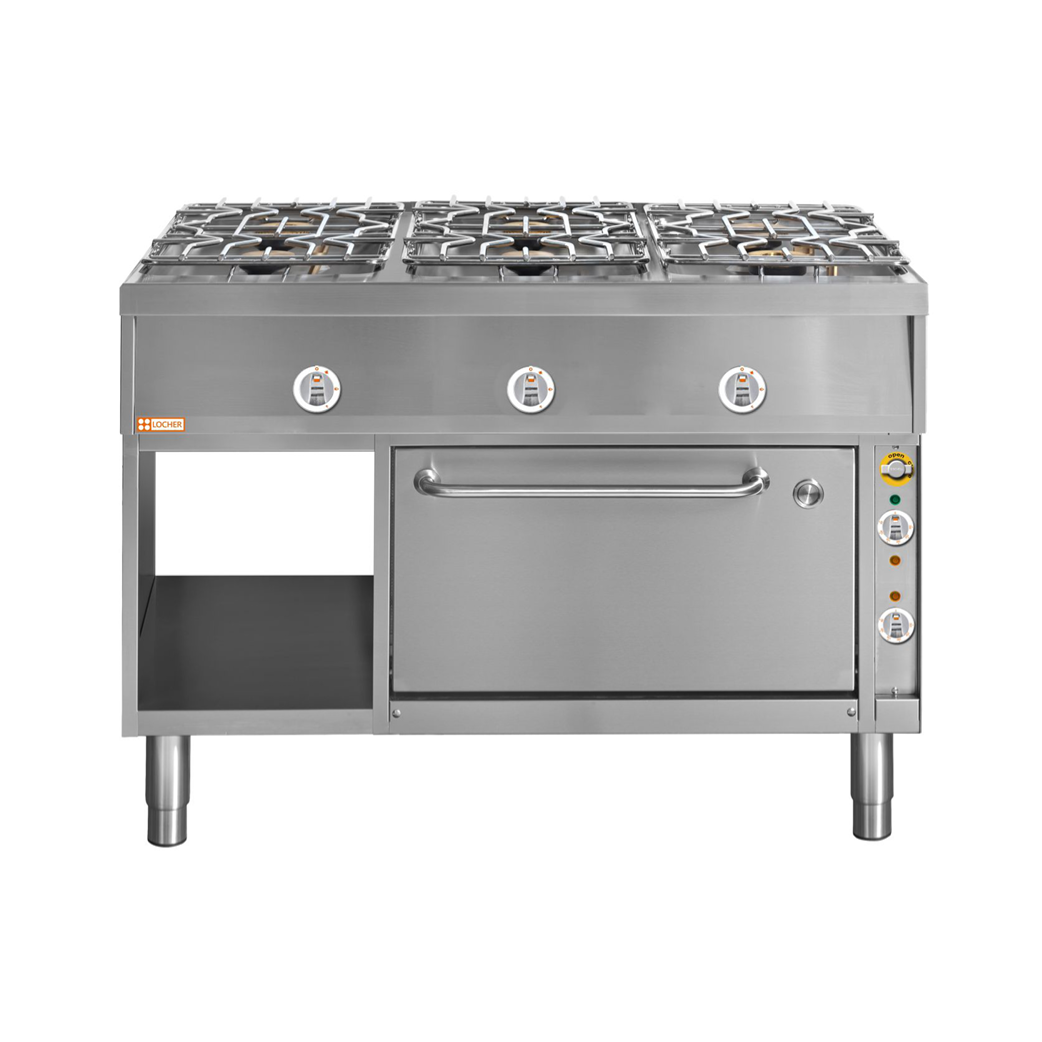 LOCHER 291104 Gasherd, 6 Kochstellen - und Elektro-Bratofen GN 2/1