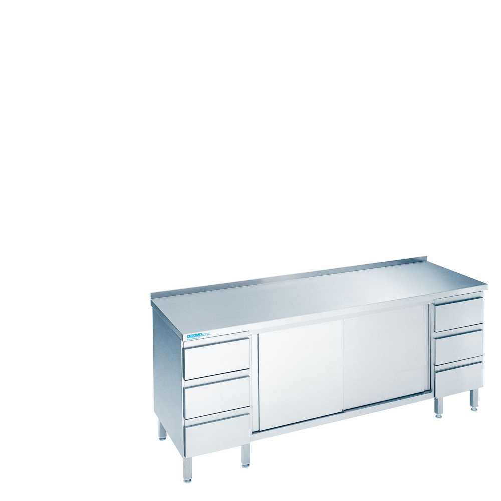 CHROMOnorm Arbeitsschrank mit 2 Schubladenblöcken und Schiebetüren - verschiedene Ausführungen