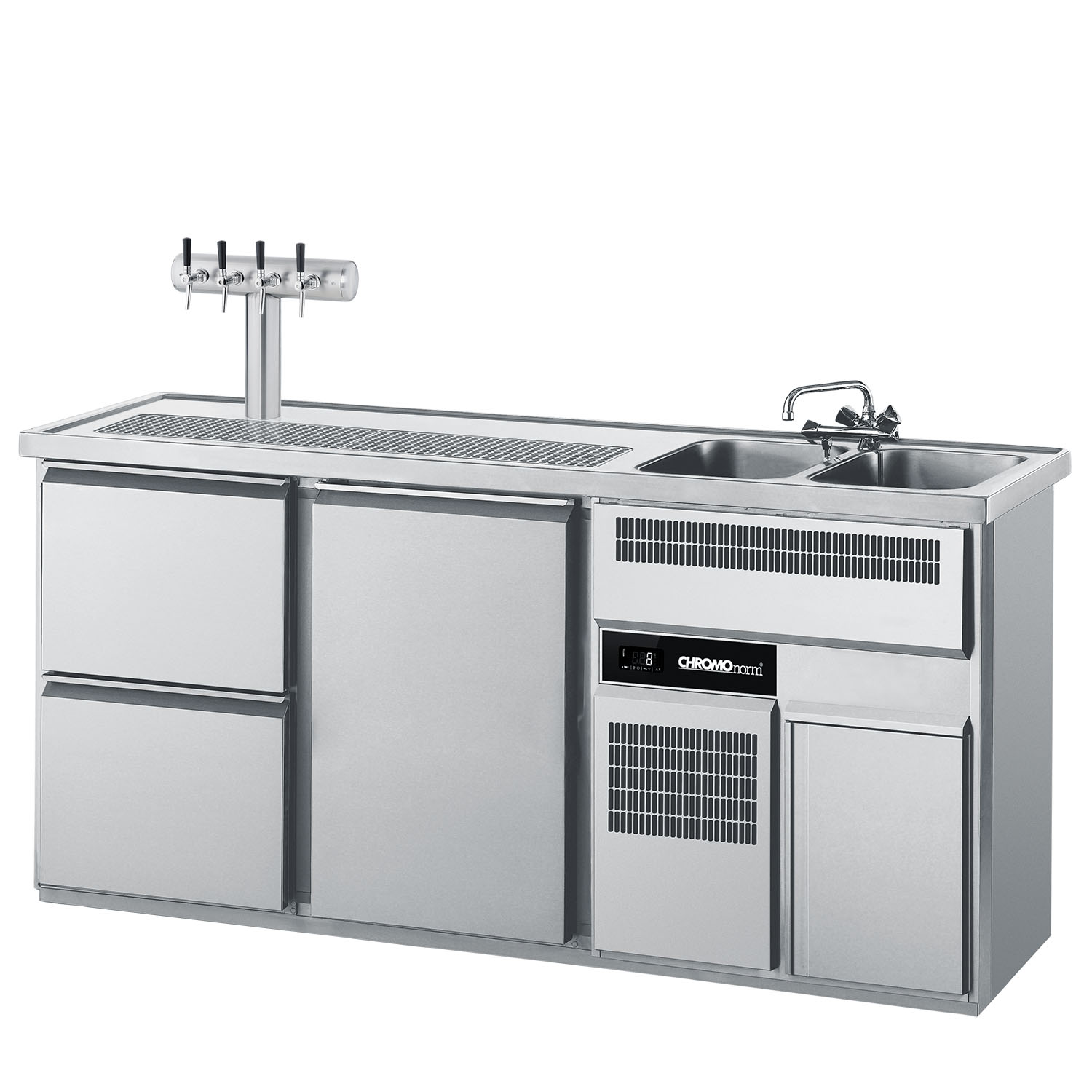 CHROMOnorm BIERTHEKE GN 1/1 - 2 BECKEN RECHTS - 2 ZÜGE 1/2 - 1 TÜR