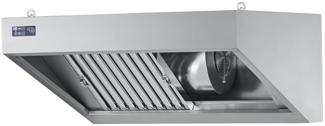 CHROMOnorm WANDHAUBE MIT VENTILATOR und LED - Tiefe 900mm - verschiedene Längen