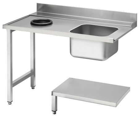 KBS Zulauftisch Becken rechts, mit Abfallloch Breite 120cm und Grundboden