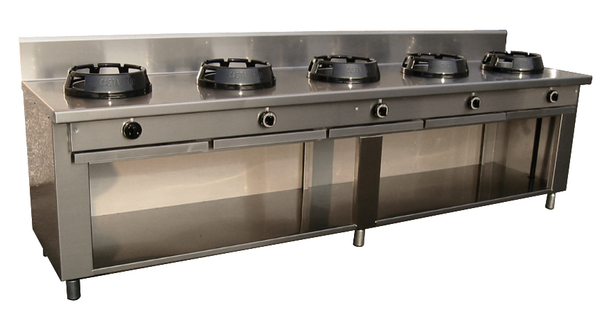 CASTA CC05 Allgas-Wokherd , 5 x 14kW Brenner, 70 kW, Wand-Modell