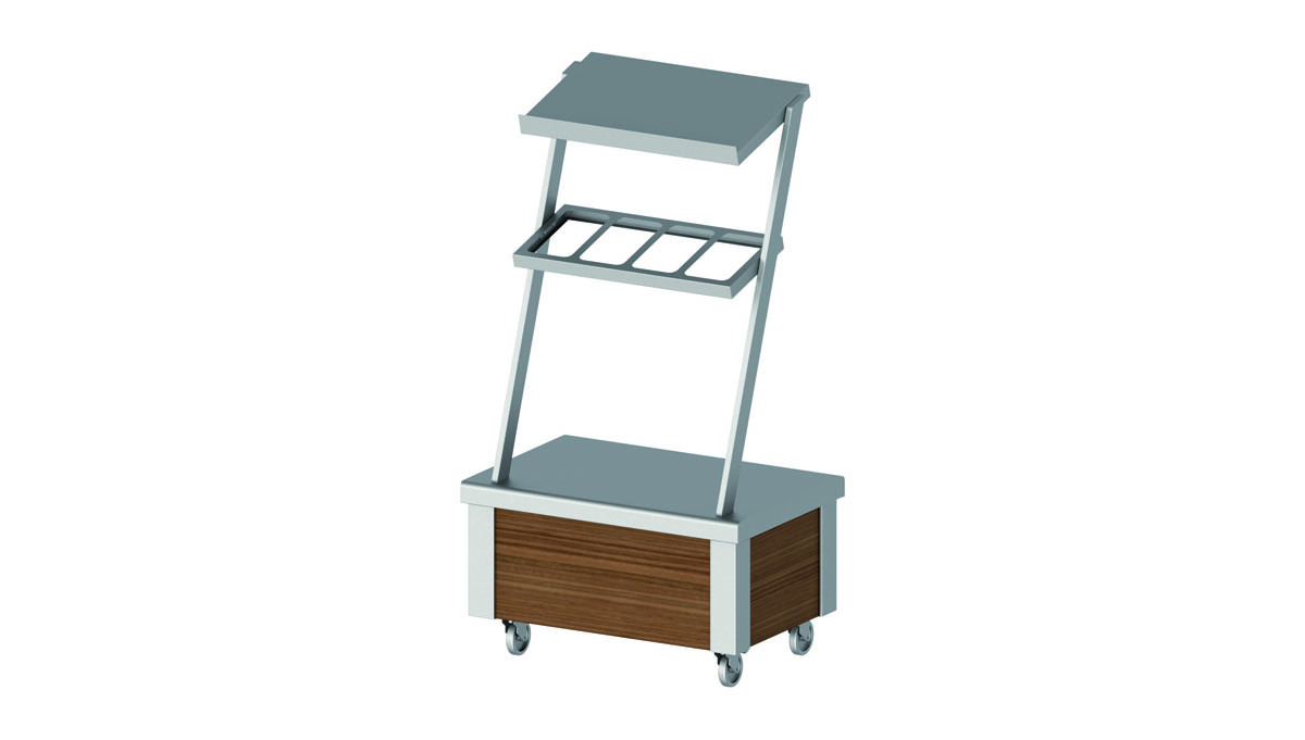 STALGAST Neutralelement mit Aufsatzbord und Besteckausgabe, fahrbar mit Dekorplatten 860x575x1580 mm