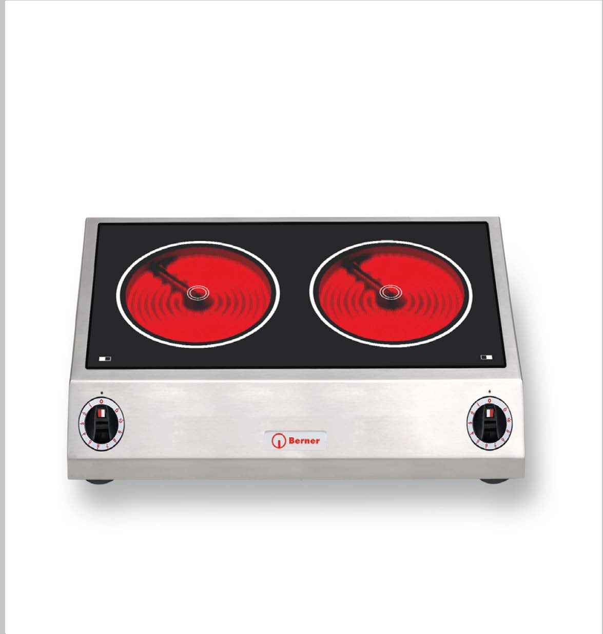 Berner BS2SQ Ceran-Doppelkochplatte quer 2x1,7 kW, 230 Volt